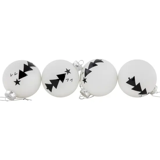 Northlight Star Topped Trees Glass Ball Christmas Ornaments - 3" - White and Black - 4ct {7}