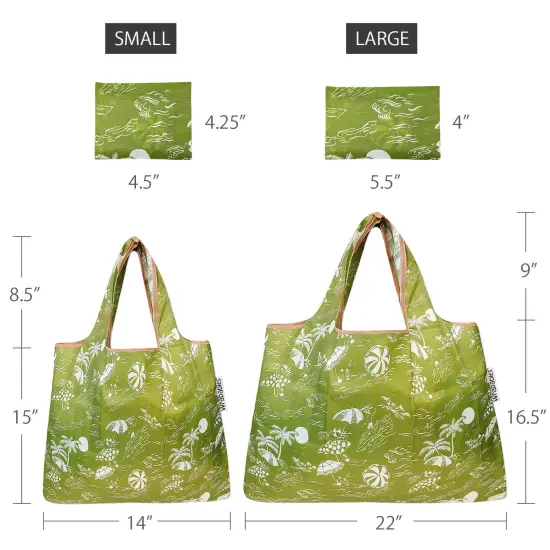 Wrapables Large & Small Foldable Tote Nylon Reusable Grocery Bags, Set of 2 Green Paradise {2}
