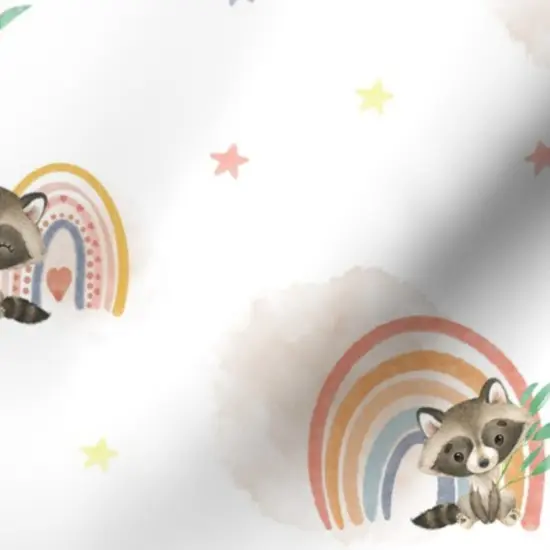 Various Fabrics by the Yard or Fat Quarter Woodland Nursery Cute Raccoons Watercolor Rainbow Kids Forest Animals Baby Custom Printed Fabric by Spoonflower {7}