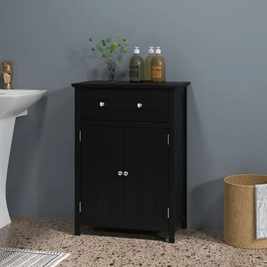 2-Door Freestanding Bathroom Cabinet with Drawer and Adjustable Shelf Black {2}