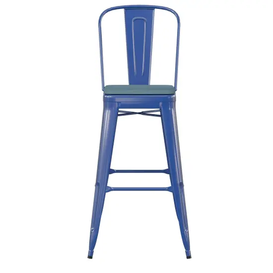 Emma and Oliver Kam Metal Indoor-Outdoor Stool with Removable Back and All-Weather Polystyrene Seat Blue/Teal-Blue {3}
