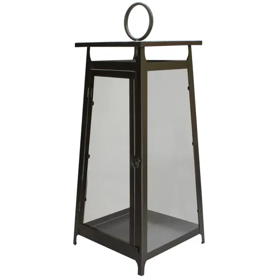 Melrose 25" Brown Rustic Candle Lantern With a Latch Hook Lock Tabletop Decor Silver {1}