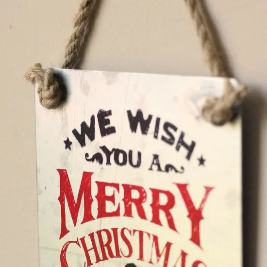 Roman 7.5" We Wish You a Merry Christmas Verse Metal Christmas Tree Ornament Silver {3}