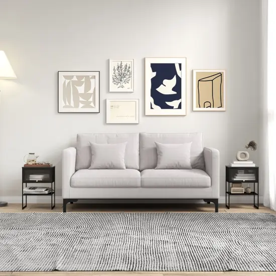 Costway 1/2 PCS Home Nightstand 3-Tier Storage Table with Door Open Shelf Heavy-duty Metal Frame Black {5}