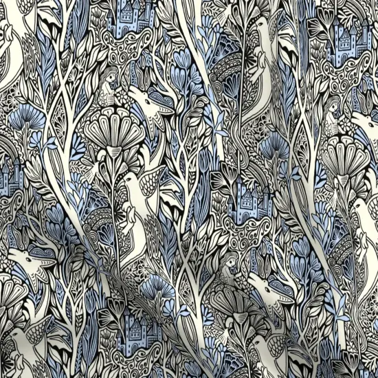 Various Fabrics by the Yard or Fat Quarter Dragon Literary Blue And White Fantasy Botanical Fairy Tale Custom Printed Fabric by Spoonflower {5}
