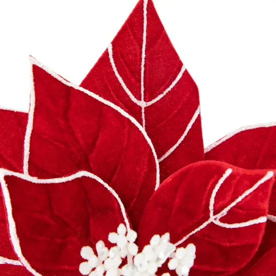 Northlight 20" Red and White Velvet Glittered Poinsettia Christmas Stem Spray {5}
