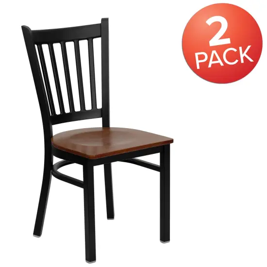 Emma and Oliver 2 Pack Vertical Back Metal Restaurant Chair Cherry/BlackMetal {5}