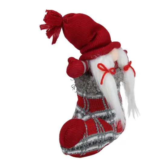 Northlight 10" Red and Gray Isolde Gnome Christmas Stocking Tabletop Figurine {4}
