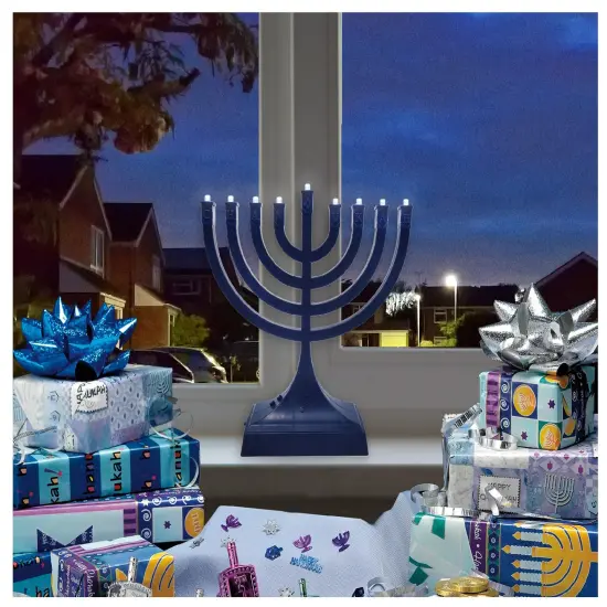 Rite Lite 7.25" LED Lighted Silver Metallic Dancing Lights Musical Hanukkah Menorah {4}