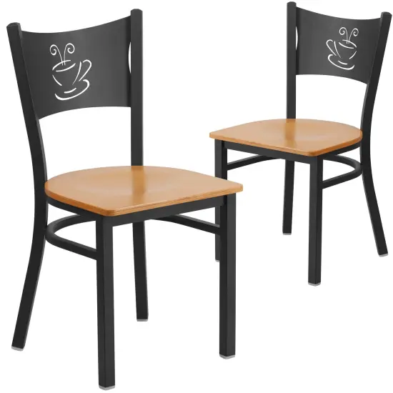 Emma and Oliver 2 Pack Coffee Back Metal Restaurant Chair Natural/BlackMetal {1}