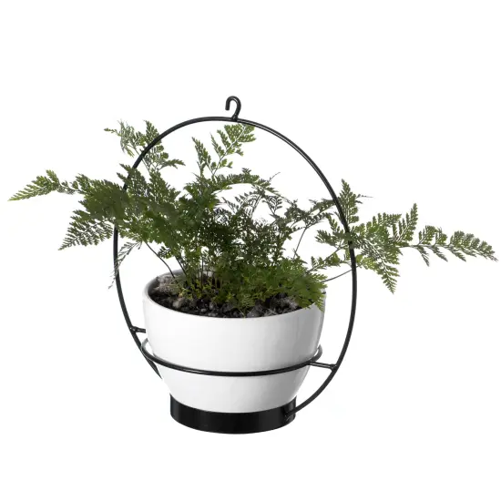 Decorative Metal Hanging Planter with Tree Pots for Flowers, White and Black {5}