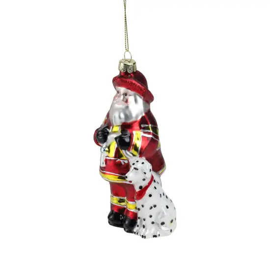 Northlight Fireman Santa Claus with Dalmatian Glass Christmas Ornament - 5" - Red and White {3}