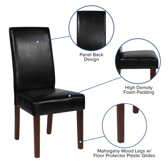Merrick Lane Ellison Mid-Century Panel Back Parsons Accent Dining Chair Black LeatherSoft {2}