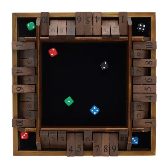 Pacific Shore Games 4 Player Shut the Box Dice Board Game with Walnut Stained Wood - 12 in. {3}