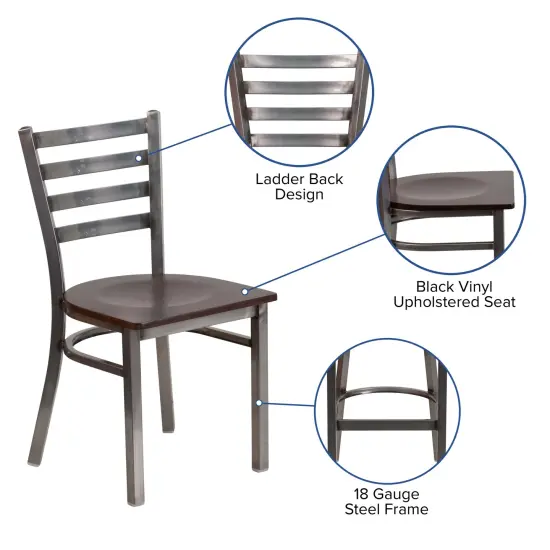 Emma and Oliver Clear Coated Ladder Back Metal Restaurant Dining Chair Walnut/ClearCoated {2}