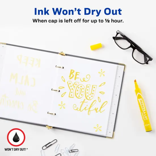 Avery Marks A Lot Permanent Markers, Chisel Tip, Large Desk-Style Size, 12 per Pack, 2 Packs, 24 Yellow Markers Total (50215) {3}