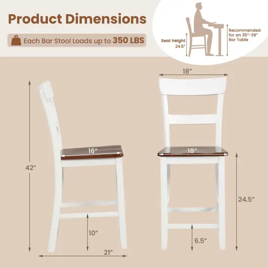 Costway Wooden Bar Stool Set of 2 Bar Chairs with LVL Rubber Wood Frame, Backrest, Footrest Black/White {3}