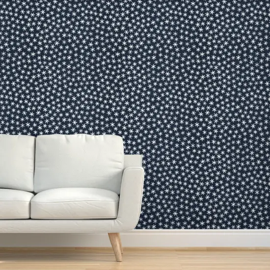 Pre-Pasted Wallpaper 2FT Wide Whimsical Ditsy Boho Dark Blue Starry Night Custom Pre-pasted Wallpaper by Spoonflower {5}