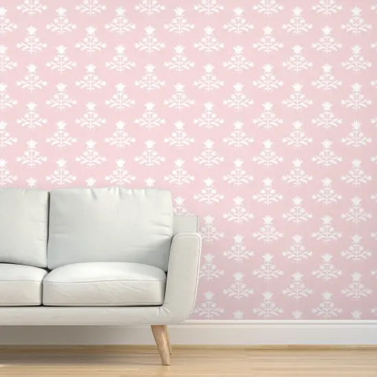 Pre-Pasted Wallpaper 2FT Wide Traditional Floral Bohemian Ikat Block Print Ballet Slipper Pink Custom Pre-pasted Wallpaper by Spoonflower {5}