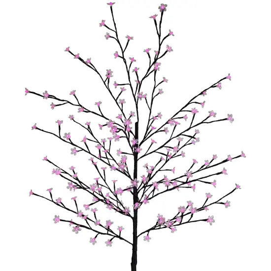 Northlight Pre-Lit Sakura Cherry Blossom Flower Artificial Tree - 6' - Pink LED Lights Black {5}