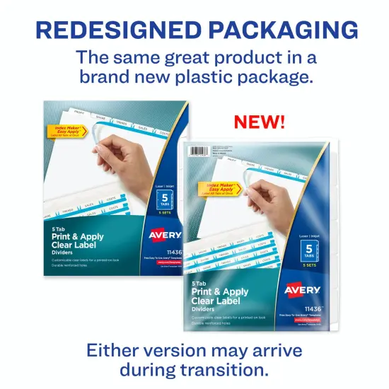 Avery 5 Tab Dividers for 3 Ring Binder, Easy Print & Apply Clear Label Strip, Index Maker Customizable White Tabs, 5 Sets (11436) {2}