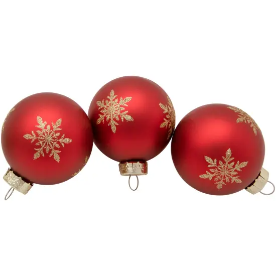Northlight 6ct Red and Gold Snowflake Glass Ball Christmas Ornaments 2.5" {5}