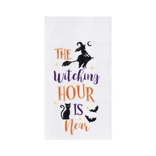 The Witching Hour Halloween Cotton Embroidered Flour Sack Kitchen Towel {1}