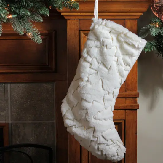 Northlight 18" White and Gold Christmas Stocking with Sequined Trees {3}