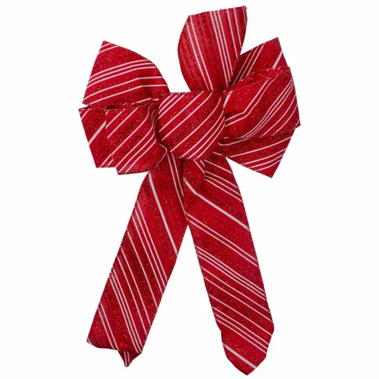 Northlight Glitter Striped 6-Loop Christmas Bow Decoration - 9" x 14" - Red and White {1}