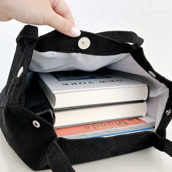 Wrapables Corduroy Tote Bag, Casual Everyday Shoulder Handbag, 2pc Black/Brown {6}