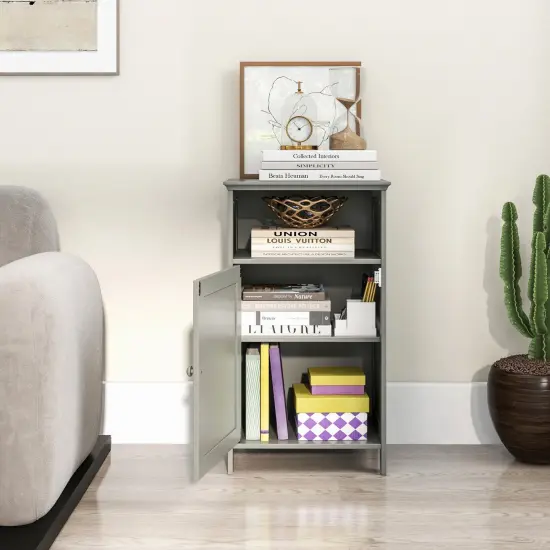 Bathroom FreestandingAdjustable Shelf Floor Storage Cabinet Grey {3}
