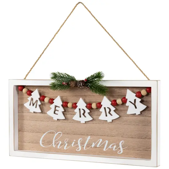 Northlight 15.75" Framed Rustic "Merry Christmas" Beaded Wooden Wall Sign Beige {5}