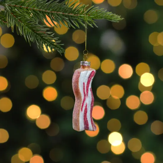 Northlight 3.5" Pink and White Strip of Bacon Glass Christmas Ornament {3}