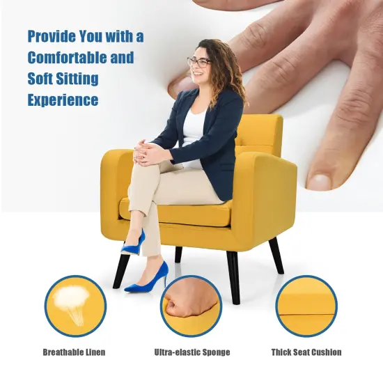 Costway Mid Century Accent Chair Fabric Arm Chair Single Sofa w/Rubber Wood Legs Blue\Grey {6}