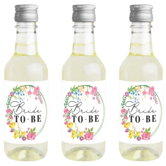 Big Dot of Happiness Wildflowers Bride - Mini Wine and Champagne Bottle Label Stickers - Boho Floral Bridal Shower and Wedding Party Gift - Set of 16 {1}