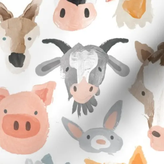 Various Fabrics by the Yard or Fat Quarter Farm Animals Cute Barnyard Watercolor Whimsical Custom Printed Fabric by Spoonflower {7}