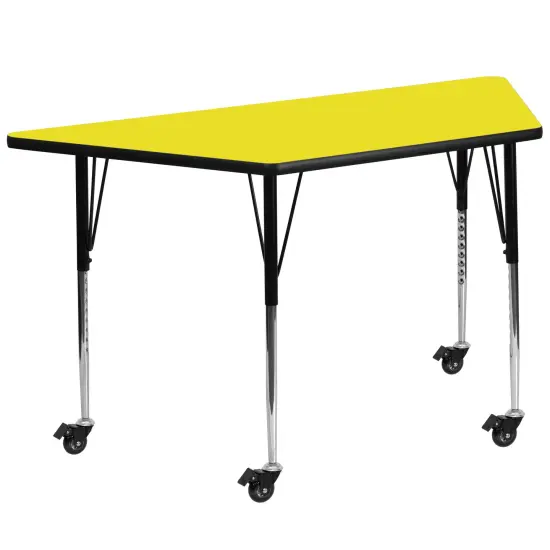 Emma and Oliver Mobile 22.5x45 Trapezoid HP Laminate Adjustable Activity Table Yellow {1}