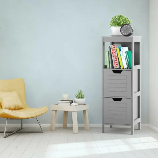 Bathroom Wooden Floor Cabinet Multifunction Storage Rack Stand Organizer Grey {1}