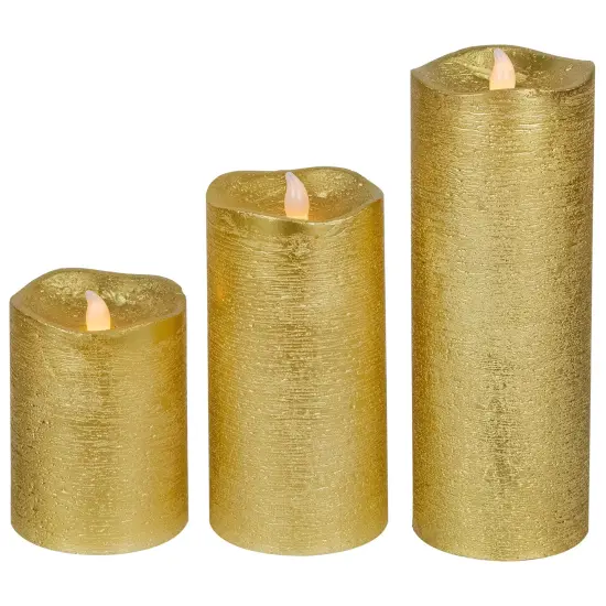 Northlight LED Brushed Flameless Christmas Pillar Candles - 8" - Gold Finish - Set of 3 {1}