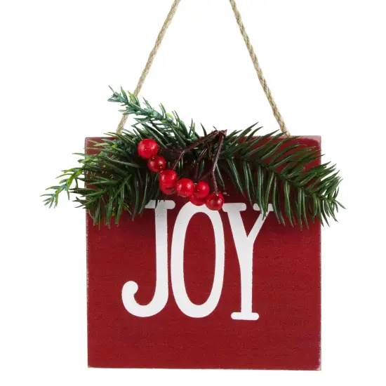 Northlight 7" Hanging "JOY" Christmas Wall Decor with Pine and Berries Red {1}