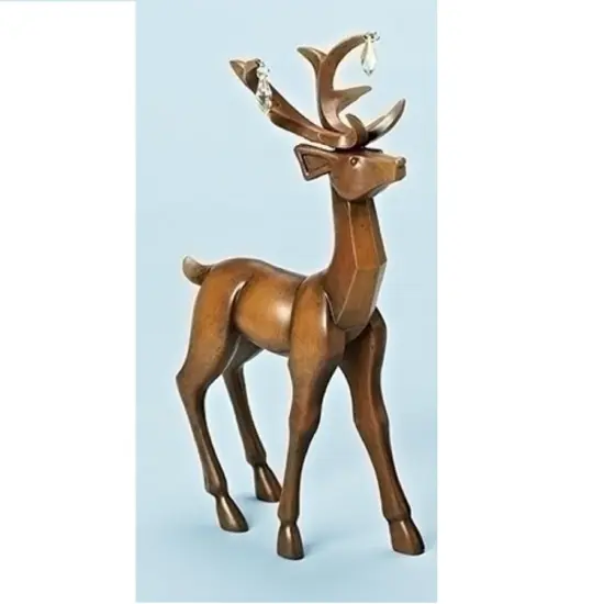 Roman 11.75" Faux Wooden Finish Standing Deer Christmas Table Top Figure Brown {1}