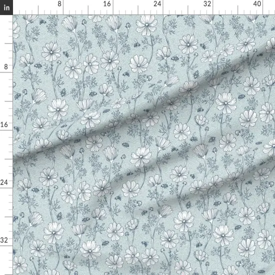 Various Fabrics by the Yard or Fat Quarter Bees And Flowers Blue Floral Hand Drawn Honey Bee Large Scale Custom Printed Fabric by Spoonflower {1}