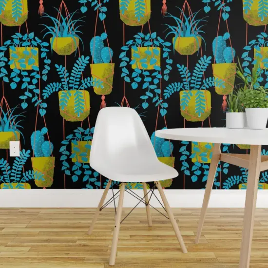 Peel & Stick Wallpaper 2FT Wide Botanical Modern Blue Large Scale Custom Removable Wallpaper by Spoonflower {1}