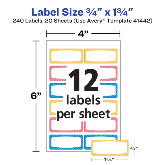 Avery Durable Labels for Kids' Gear, 3/4" x 1-3/4", Assorted Border Colors, Water-Resistant Labels, 4 Packs, 240 Rectangle Labels Total (21944) {4}