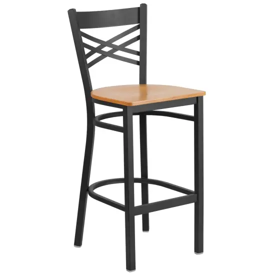 Emma and Oliver "X" Back Metal Restaurant Dining Barstool Walnut/BlackMetal {6}