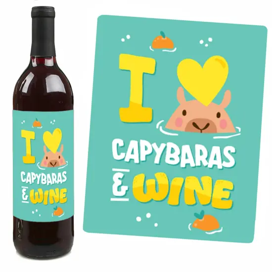 Big Dot of Happiness Capy Birthday - Capybara Party Decorations for Women and Men - Wine Bottle Label Stickers - Set of 4 {7}