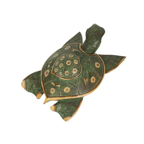 Green Finish Mother And Baby Turtle Hand Carved Wood Sculpture Home Decor Statue {4}
