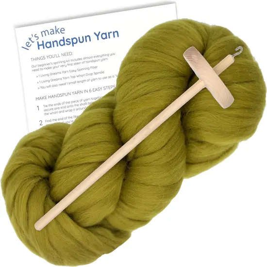 LEARN TO SPIN YARN - Beginner's Spinning Kit with Drop Spindle and Merino Pencil Roving. Choose your color. Moss {1}