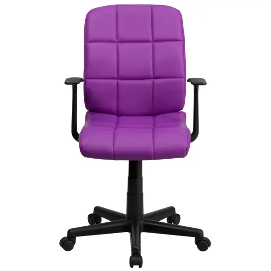 Emma and Oliver Mid-Back Quilted Vinyl Swivel Task Office Chair with Arms Purple {3}