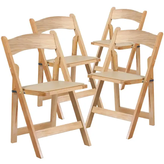 Emma and Oliver 4 Pack Wood Folding Chair with Vinyl Padded Seat Natural {1}